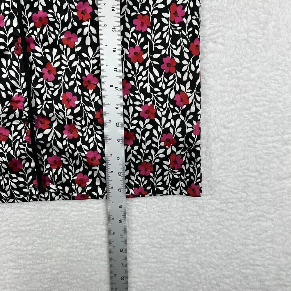 Kate Spade‎ Sleep Shirt Womens XS Black Red Floral Button Up Pajama Pocket